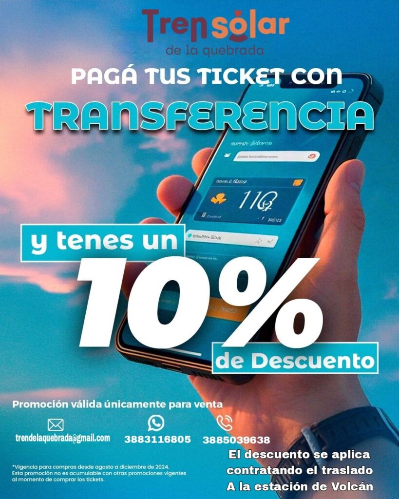 Precio de ticket del tren solar jujuy $45.000